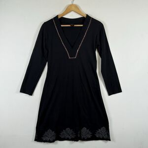 Aller Simplement Black Long Sleeve Raw Floral Hem Jersey‎ Dress Women's Medium